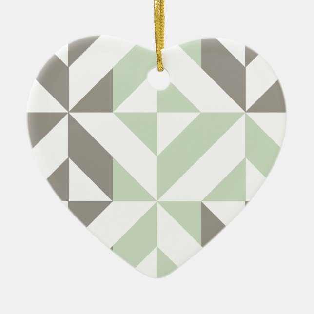 Sage Grönt och Silver Geometric ZigZag Julgransprydnad Keramik (Framsidan)
