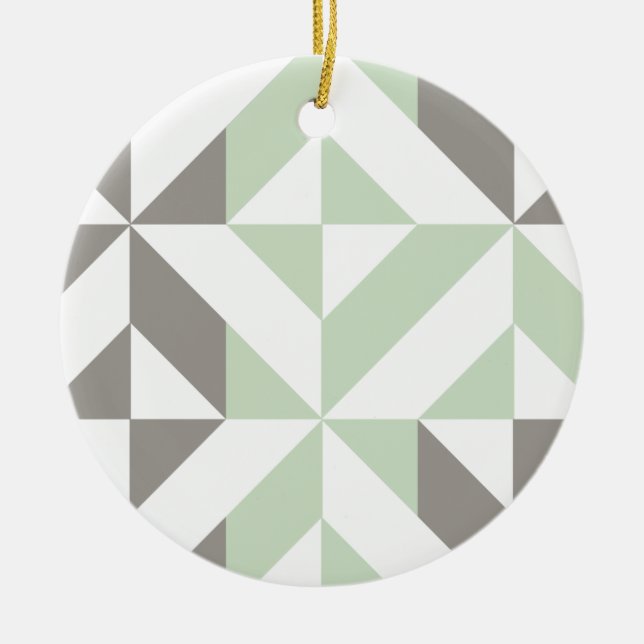 Sage Grönt och Silver Geometric ZigZag Julgransprydnad Keramik (Framsidan)