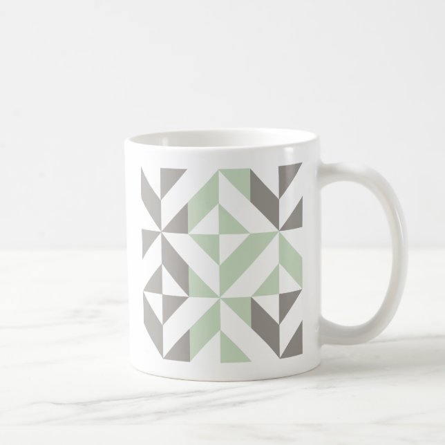 Sage Grönt och Silver Geometric ZigZag Kaffemugg (Höger)