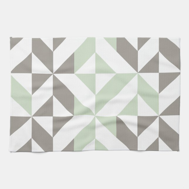 Sage Grönt och Silver Geometric ZigZag Kökshandduk (Horisontell)