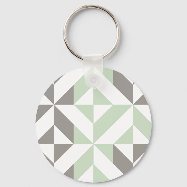 Sage Grönt och Silver Geometric ZigZag Nyckelring (Framsida)