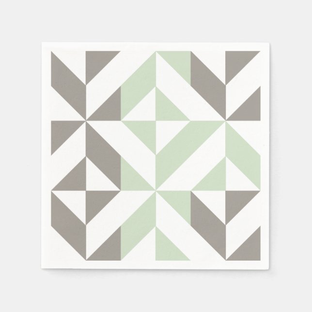Sage Grönt och Silver Geometric ZigZag Pappersservett (Framsidan)