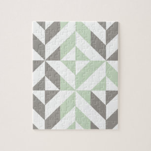 Sage Grönt och Silver Geometric ZigZag Pussel