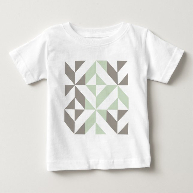 Sage Grönt och Silver Geometric ZigZag Tee (Framsida)