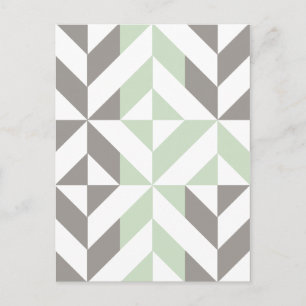 Sage Grönt och Silver Geometric ZigZag Vykort