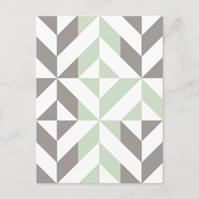 Sage Grönt och Silver Geometric ZigZag Vykort (Framsida)