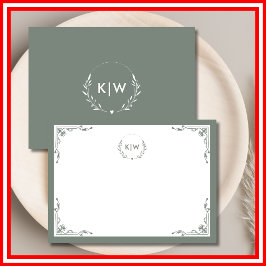 Sage Grönt och vit | Modern Initialer Monogram Anteckningskort