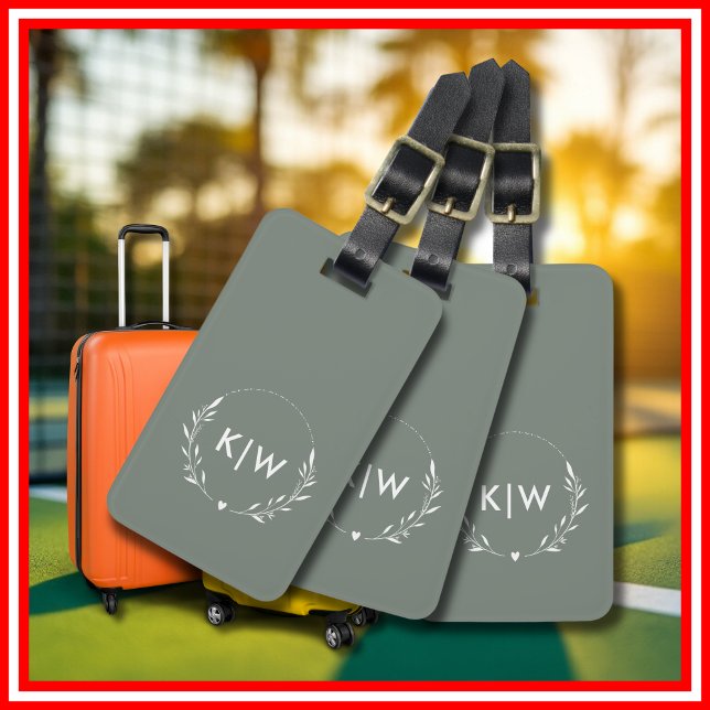Sage Grönt och vit | Modern Initialer Monogram Bagagebricka (Sage Green and White | Modern Initials Monogram Luggage Tag)