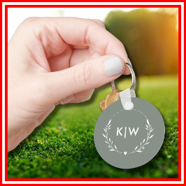 Sage Grönt och vit | Modern Initialer Monogram Nyckelring