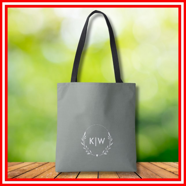 Sage Grönt och vit | Modern Initialer Monogram Tygkasse (Skapare uppladdad)