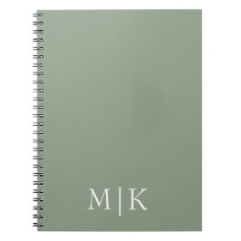 Sage Grönt och vit | Modern monogram Anteckningsbok