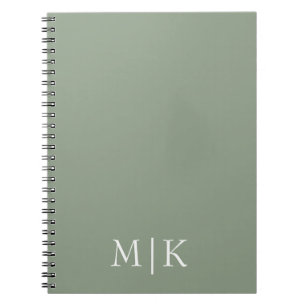 Sage Grönt och vit Modern monogram Anteckningsbok