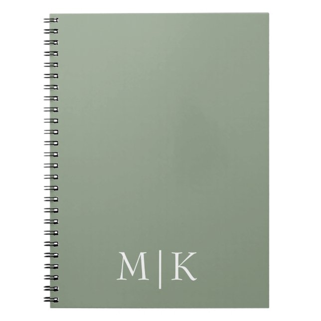 Sage Grönt och vit | Modern monogram Anteckningsbok (Framsidan)