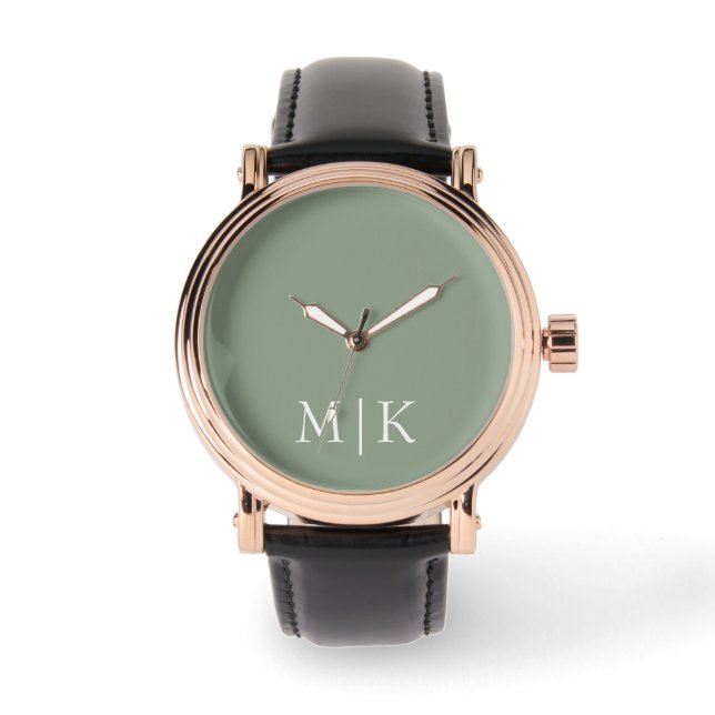 Sage Grönt och vit | Modern monogram Armbandsur (Framsida)