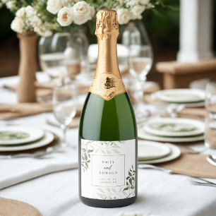 Sage Grönt och Vita Blommigten Bröllop Vin Flaska