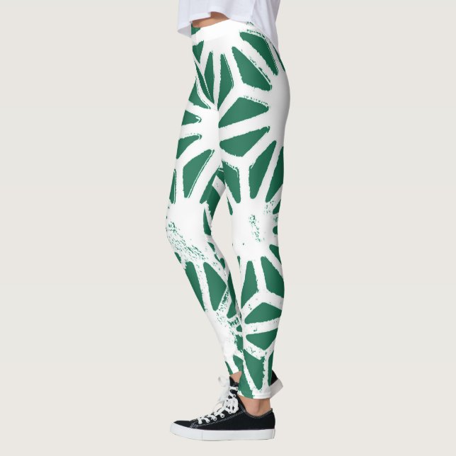 Sage-grönt och vitt geometriskt mönster leggings (Vänster)