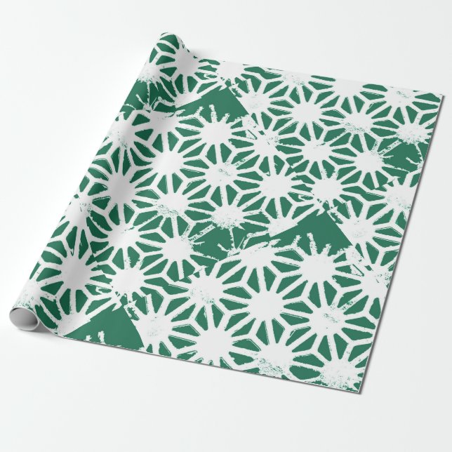 Sage-grönt och vitt geometriskt mönster presentpapper (Utrullad)
