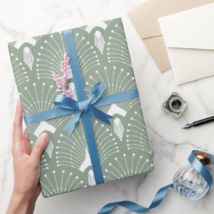 Sage grönt och white art-deco mönster presentpapper