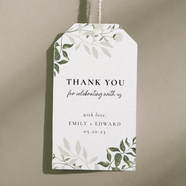 Sage Grönt och White Blommigt Bröllop Tack Presentetikett (Skapare uppladdad)