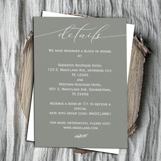 Sage Grönt och White Calligraphy Simple Tilläggskort (Skapare uppladdad)