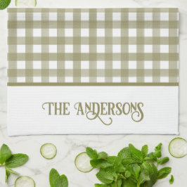 Sage Grönt och White Gingham Play Personlig Kökshandduk