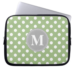 Sage Grönt och White Polka dots Grått Monogram Laptop Fodral