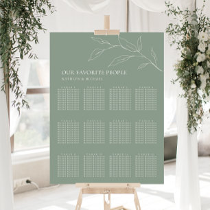 Sage Grönt Olive Löv Bröllop 12 Bord säten Poster