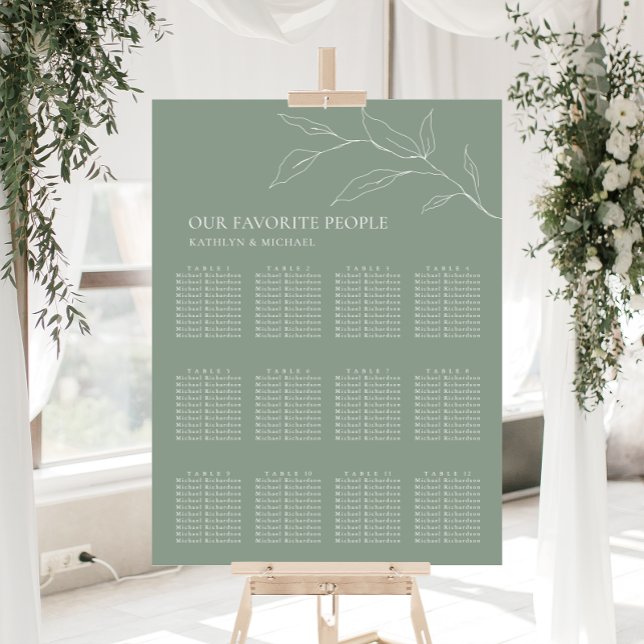 Sage Grönt Olive Löv Bröllop 12 Bord säten Poster (Skapare uppladdad)