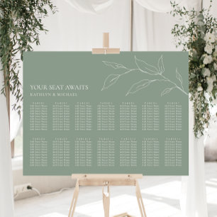 Sage Grönt Olive Löv Bröllop 14 Bord säten Poster
