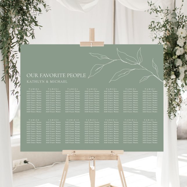 Sage Grönt Olive Löv Bröllop 14 Bord säten Poster (Skapare uppladdad)