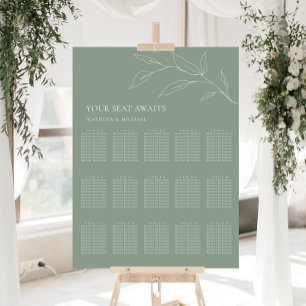 Sage Grönt Olive Löv Bröllop 15 Bord säten Poster