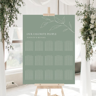 Sage Grönt Olive Löv Bröllop 15 Bord säten Poster