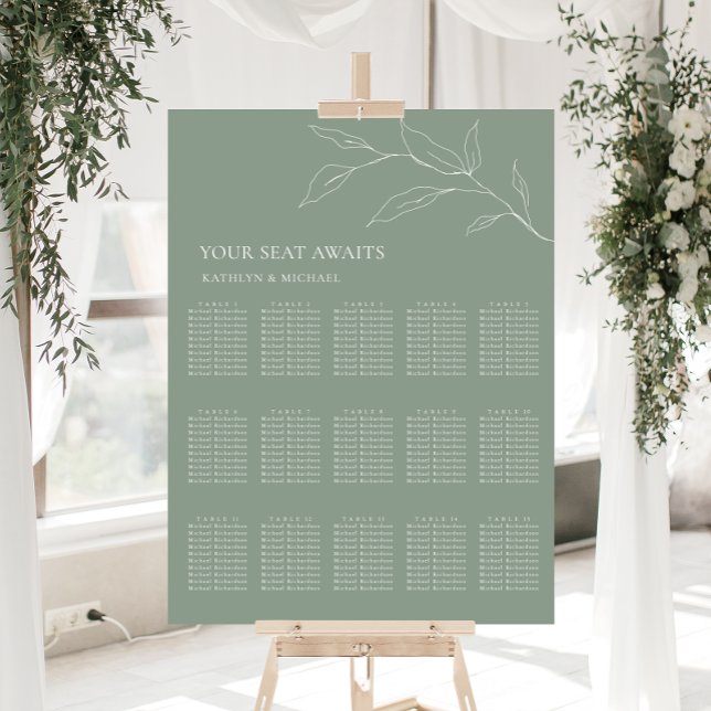 Sage Grönt Olive Löv Bröllop 15 Bord säten Poster (Skapare uppladdad)