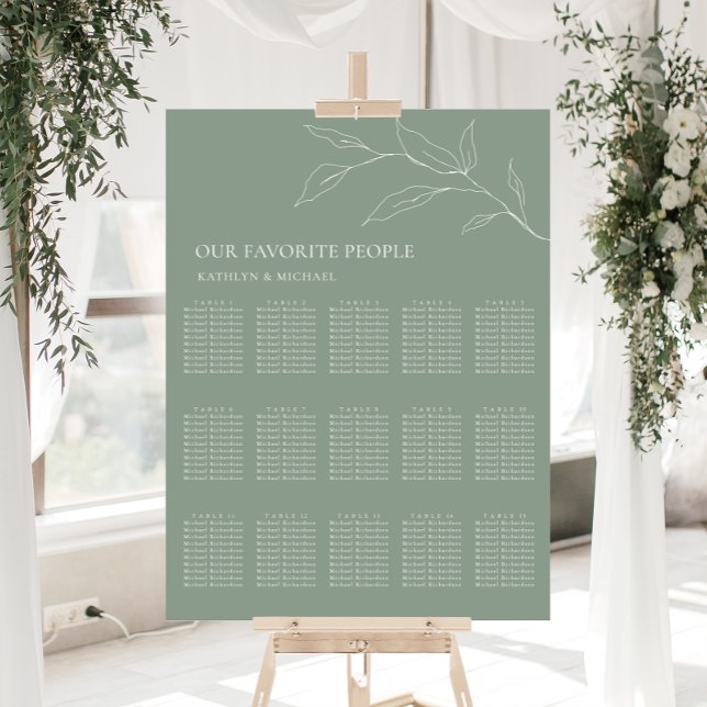 Sage Grönt Olive Löv Bröllop 15 Bord säten Poster (Skapare uppladdad)