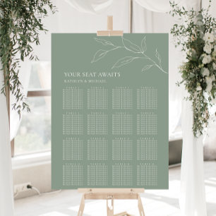 Sage Grönt Olive Löv Bröllop 16 Bord säten Poster