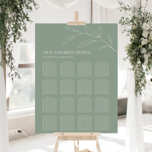Sage Grönt Olive Löv Bröllop 16 Bord säten Poster