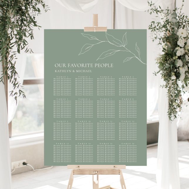 Sage Grönt Olive Löv Bröllop 16 Bord säten Poster (Skapare uppladdad)