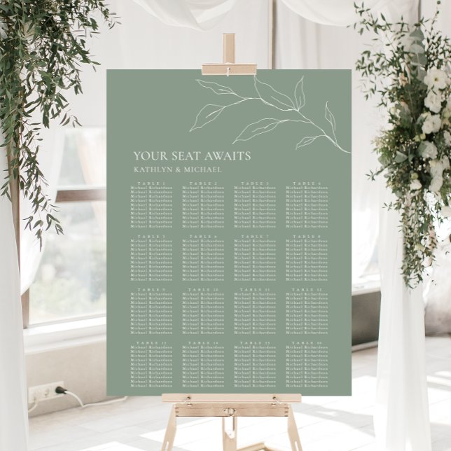 Sage Grönt Olive Löv Bröllop 16 Bord säten Poster (Skapare uppladdad)