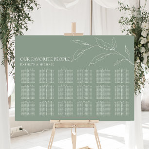 Sage Grönt Olive Löv Bröllop 18 Bord säten Poster