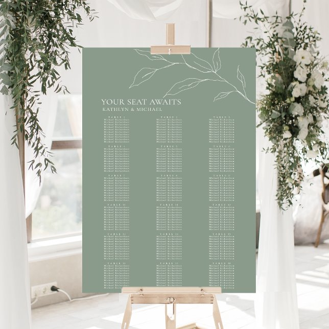 Sage Grönt Olive Löv Bröllop 18 Bord säten Poster (Skapare uppladdad)