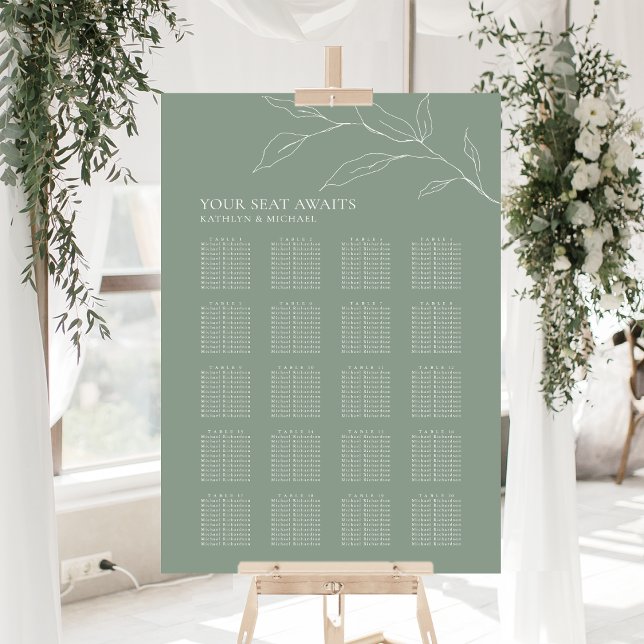 Sage Grönt Olive Löv Bröllop 20 Bord säten Poster (Skapare uppladdad)