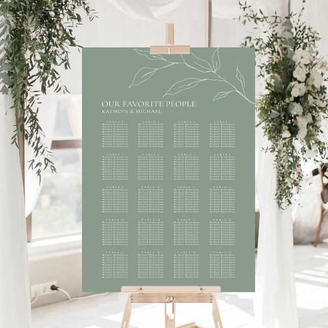 Sage Grönt Olive Löv Bröllop 20 Bord säten Poster (Skapare uppladdad)