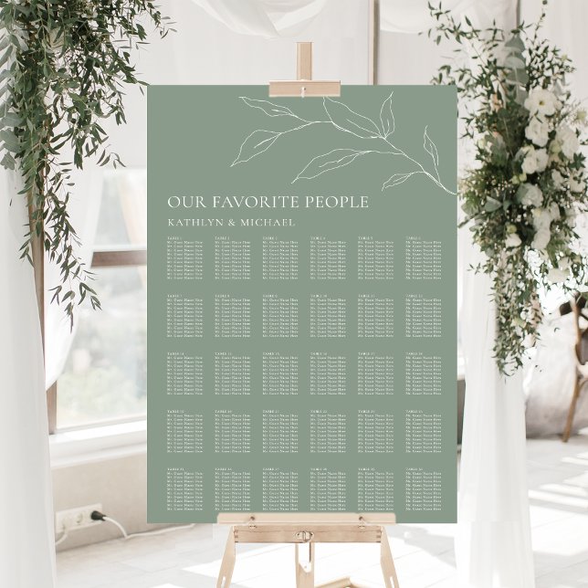 Sage Grönt Olive Löv Bröllop 30 Bord säten Poster (Skapare uppladdad)