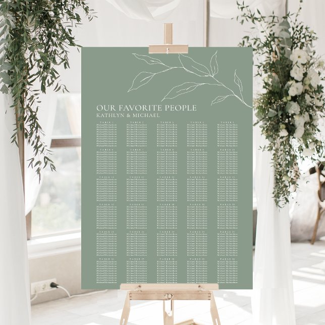 Sage Grönt Olive Löv Bröllop 30 Bord säten Poster (Skapare uppladdad)