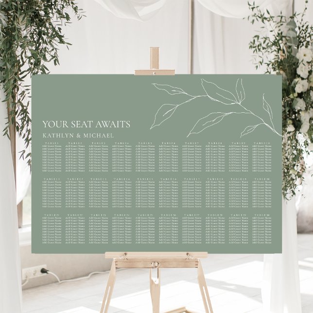 Sage Grönt Olive Löv Bröllop 30 Bord säten Poster (Skapare uppladdad)