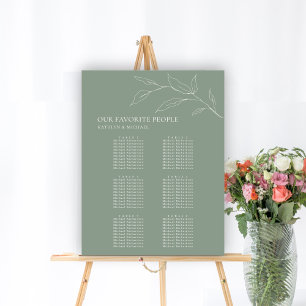 Sage Grönt Olive Löv Bröllop 6 Bord säten vid Poster