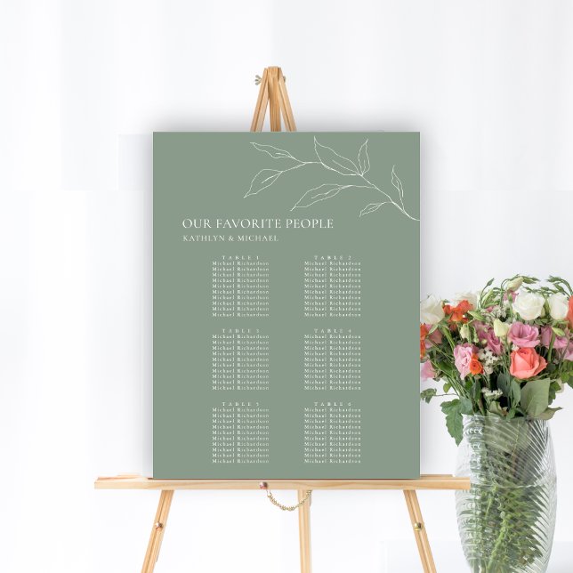 Sage Grönt Olive Löv Bröllop 6 Bord säten vid Poster (Skapare uppladdad)