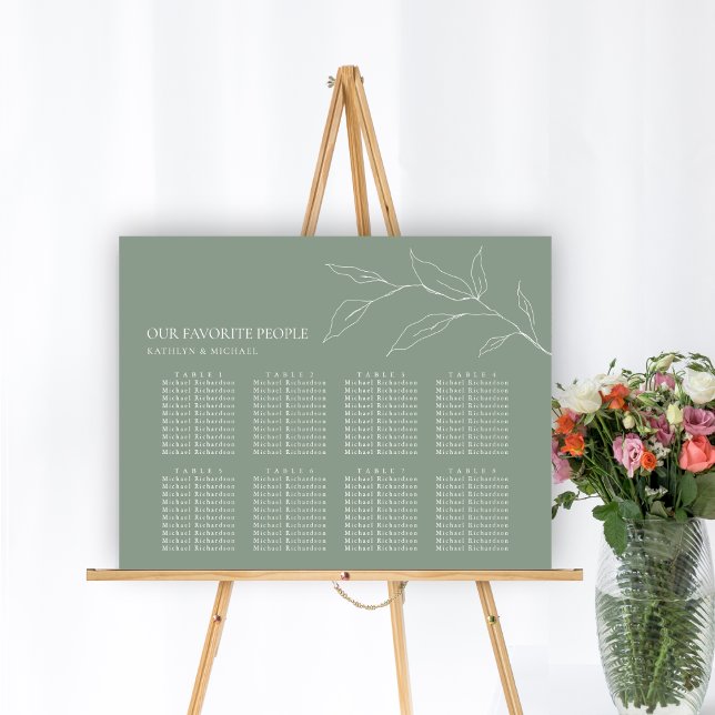 Sage Grönt Olive Löv Bröllop 8 Bord säten Poster (Skapare uppladdad)