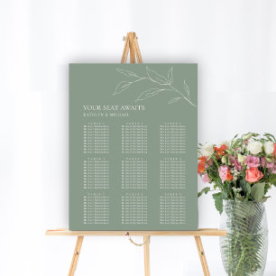 Sage Grönt Olive Löv Bröllop 9 Bord säten Poster