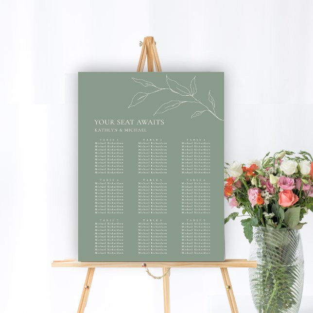 Sage Grönt Olive Löv Bröllop 9 Bord säten Poster (Skapare uppladdad)